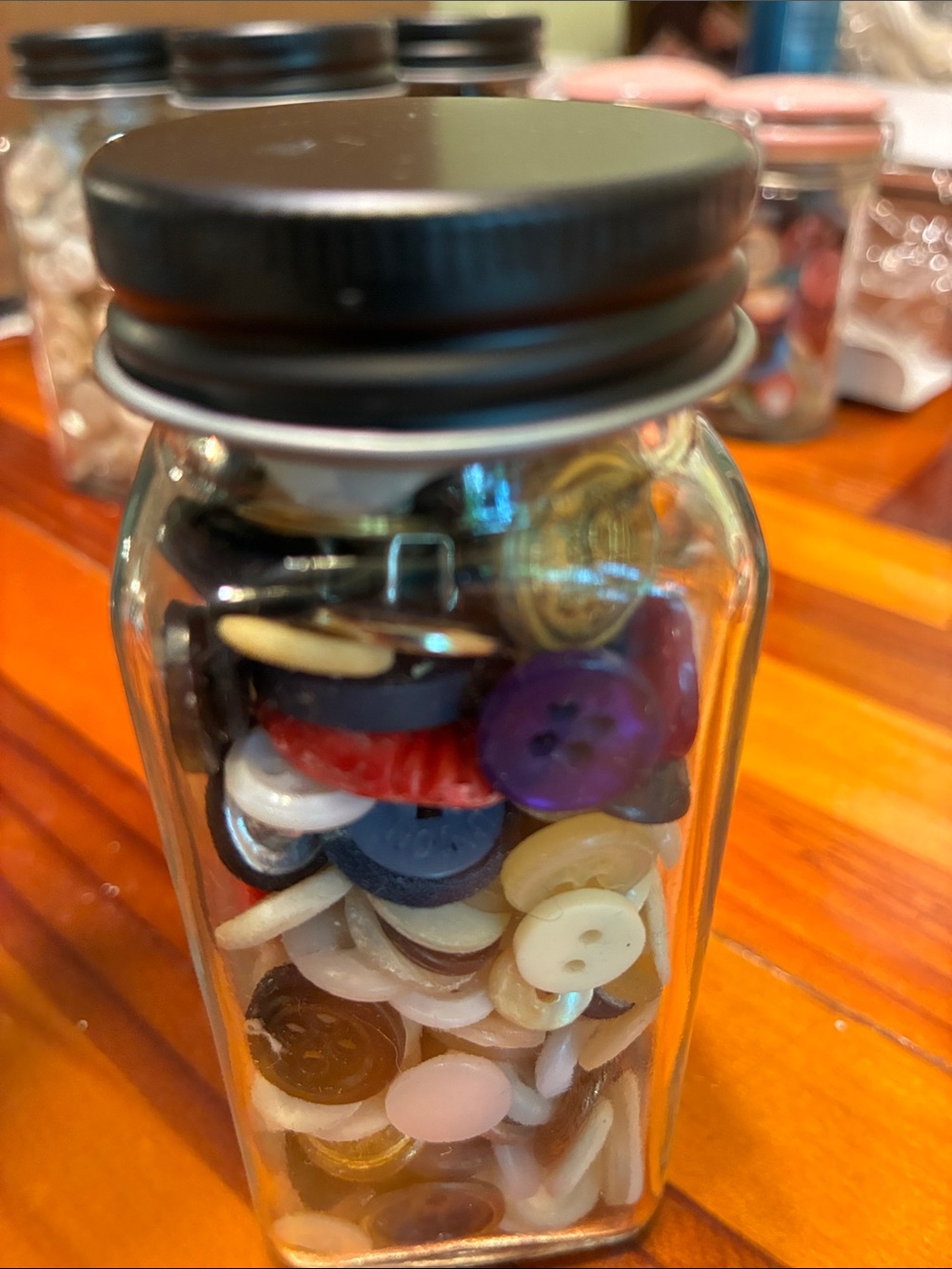 Glass Jar of Mixed Sewing Buttons Vintage many colors - Picture 2 of 8
